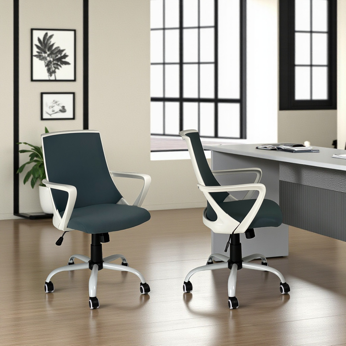 Powerlan Trendy Poltrona da Ufficio in Rete Traspirante con Struttura Bianca