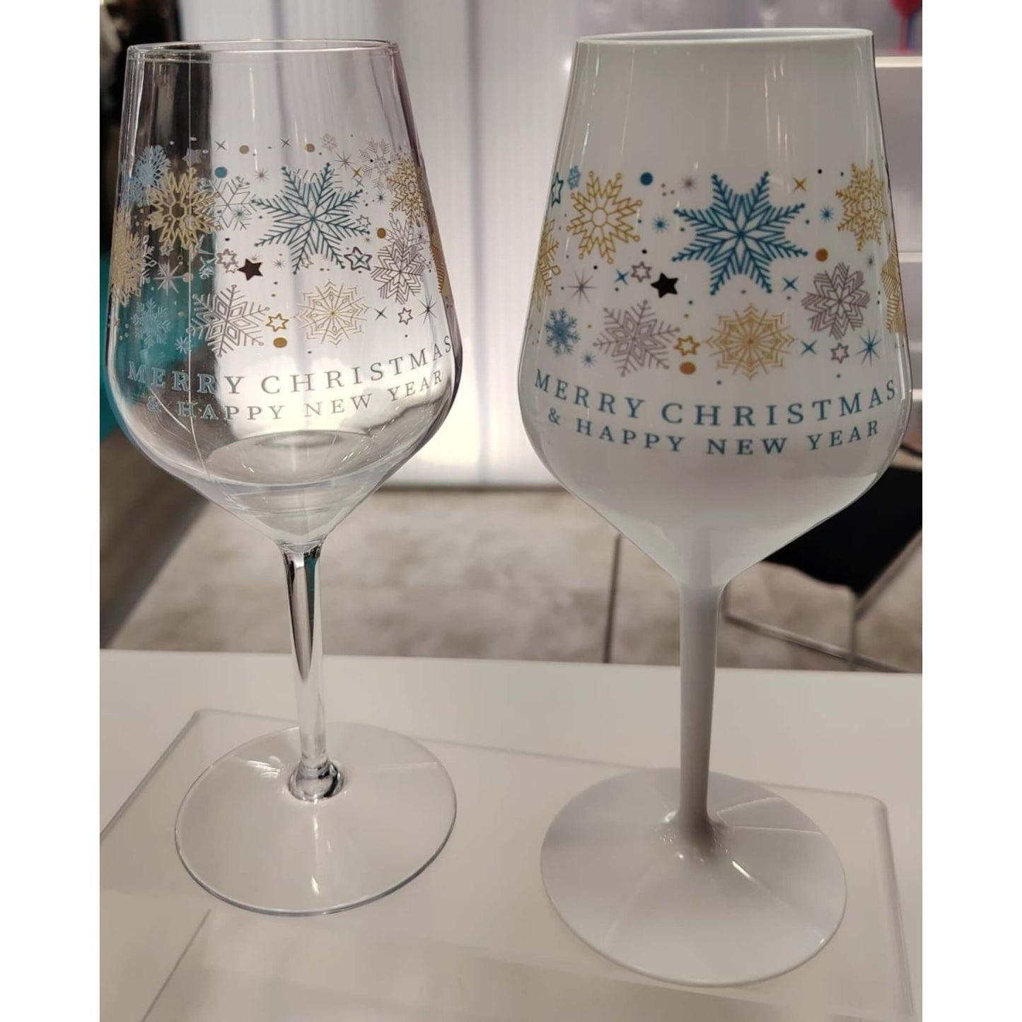 6 Calici Goldplast Soffiati Wine Cocktail 470cc Drink Safe Bianco Grafica Merry Christmas
