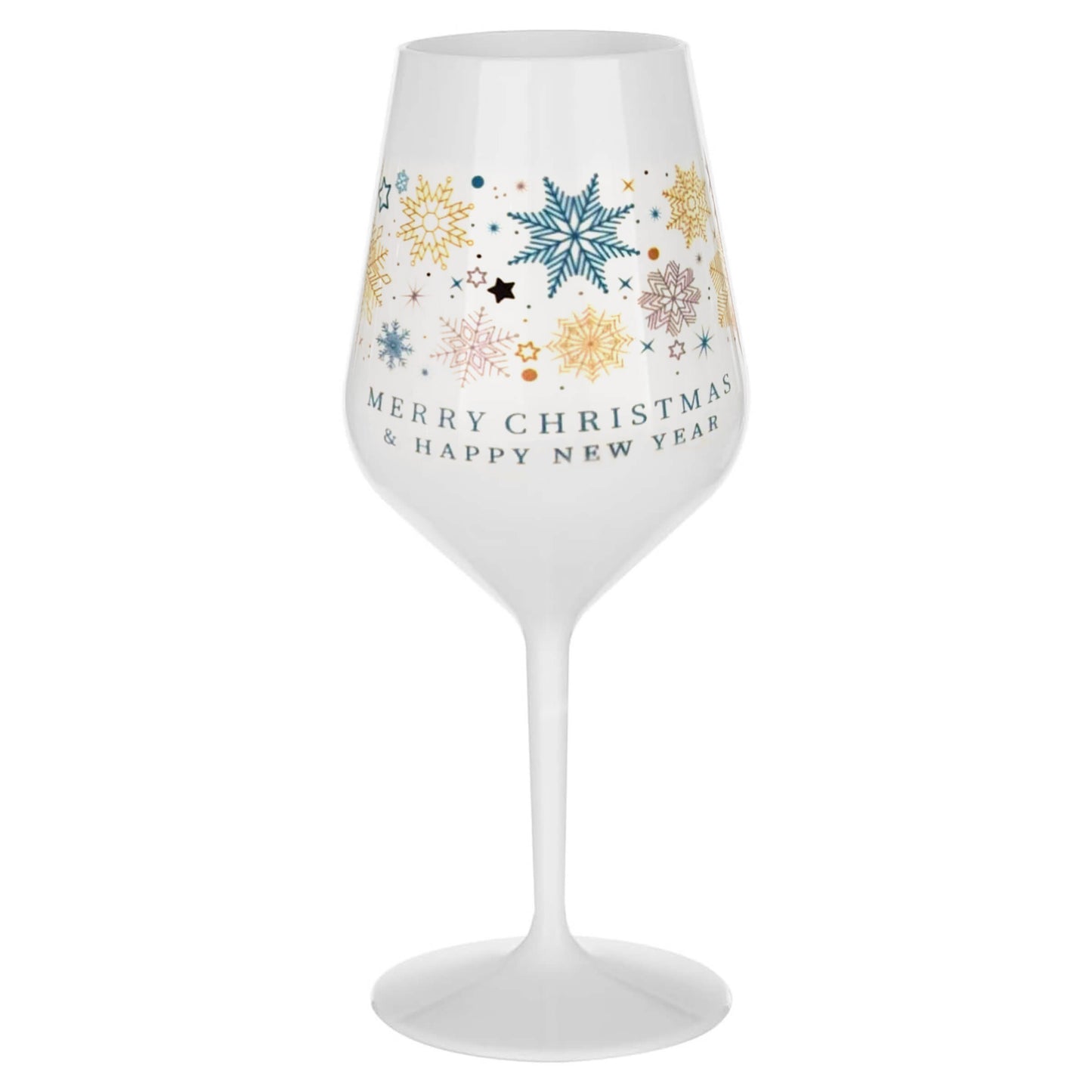 6 calici soffiati Goldplast Wine Cocktail 470cc colore bianco Drink Safe, grafica Merry Christmas
