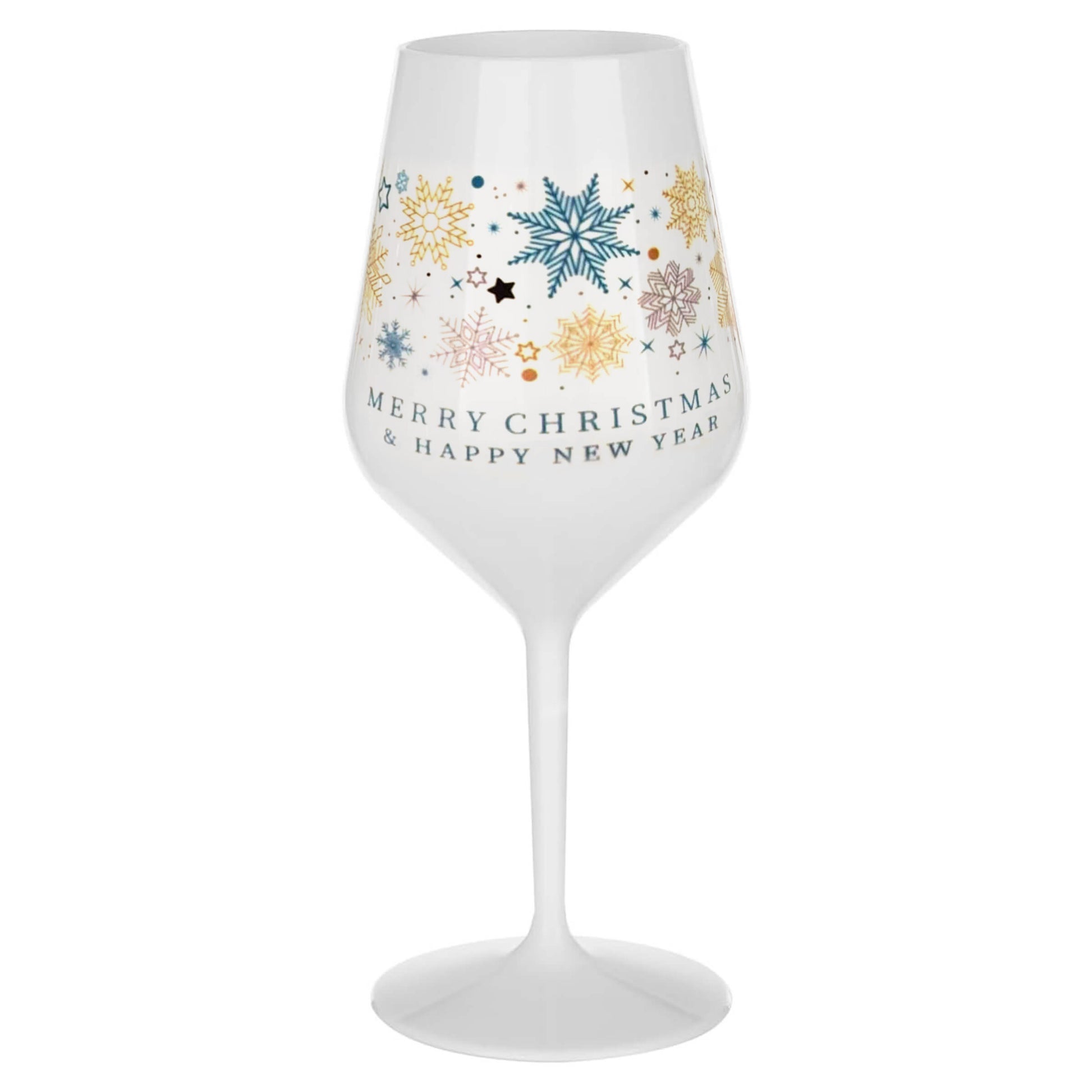 6 calici soffiati Goldplast Wine Cocktail 470cc colore bianco Drink Safe, grafica Merry Christmas