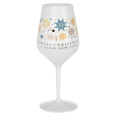6 calici soffiati Goldplast Wine Cocktail 470cc colore bianco Drink Safe, grafica Merry Christmas