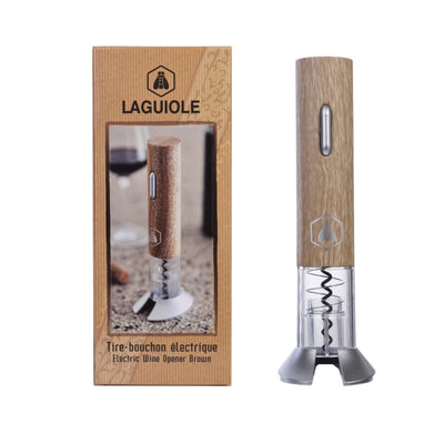 Cavatappi elettrico Laguiole con manico in legno e finitura argento, design moderno automatico