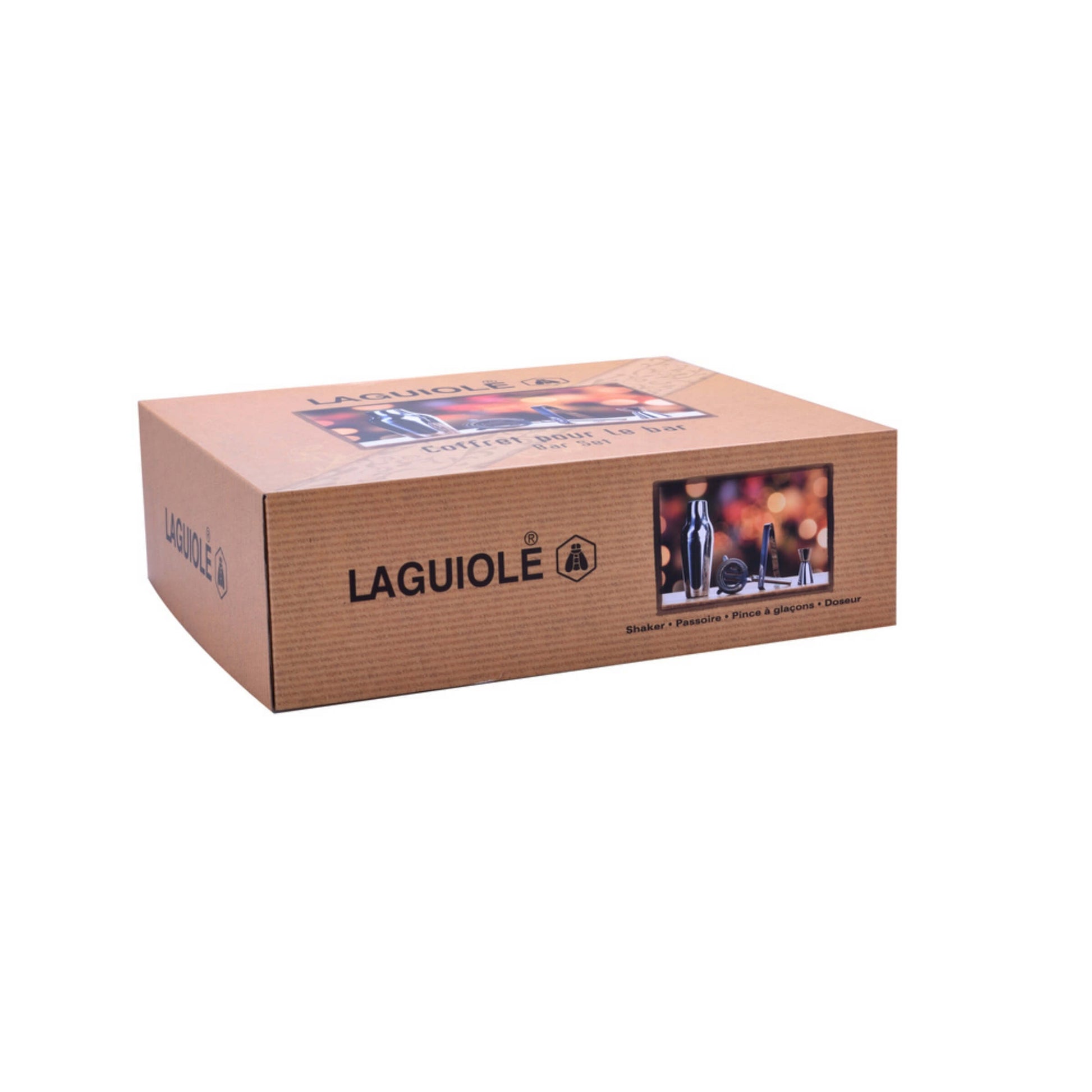 Kit cocktail Laguiole 4 utensili completi vista dall'alto acciaio
