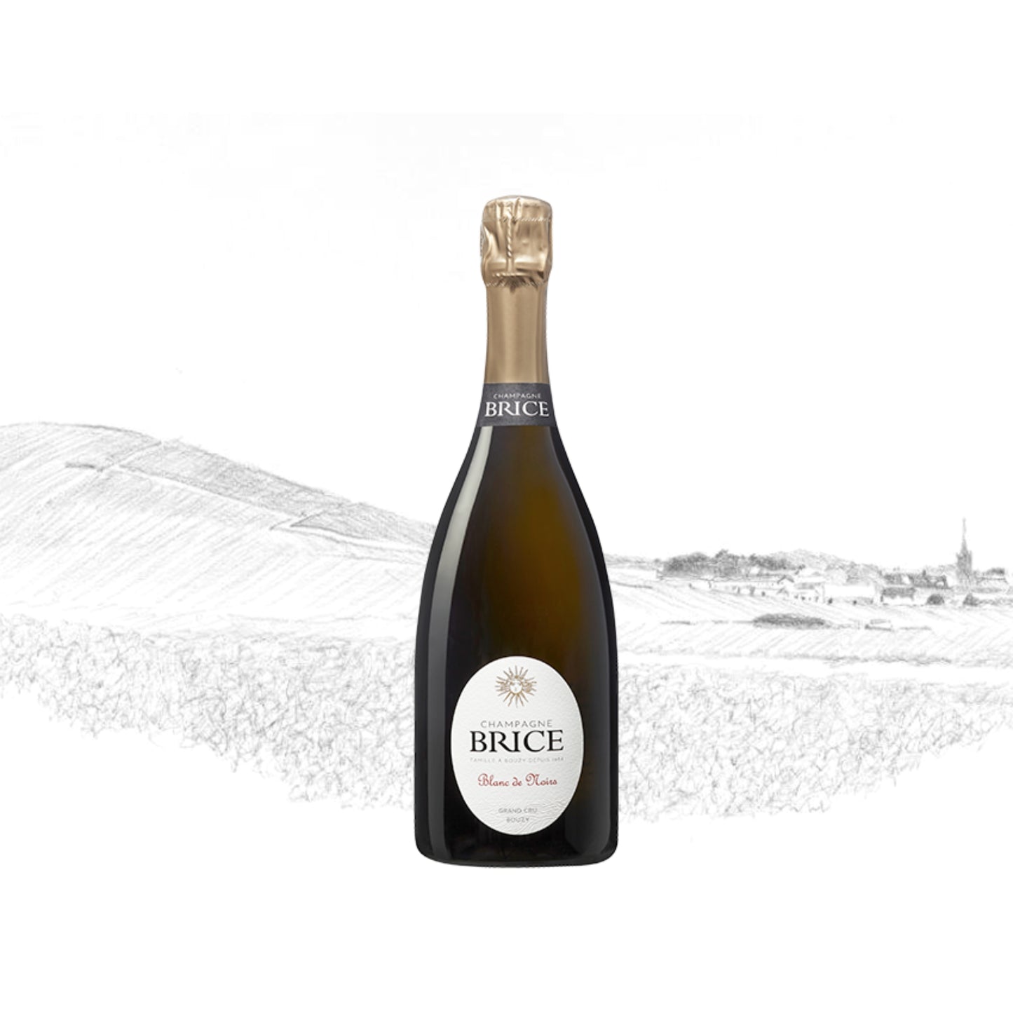 Etichetta Brice Champagne Bouzy Blanc de Noirs Extra Brut Grand Cru con indicazione del villaggio