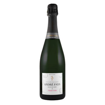 Bottiglia Champagne André Fays Tradition Extra Brut, stile extra brut con 36 mesi di affinamento sui lieviti