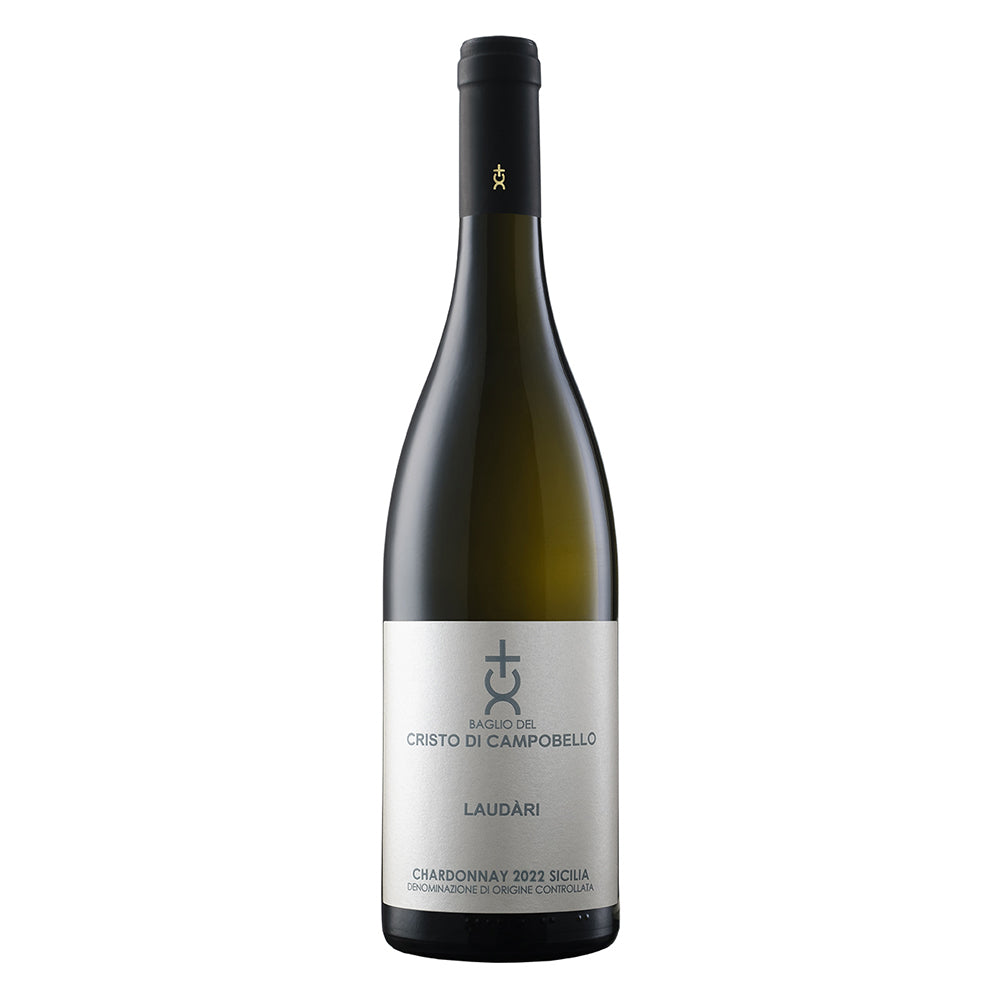 Bottiglia Laudari 2022 Chardonnay DOC Sicilia 75 cl Baglio del Cristo di Campobello, etichetta frontale