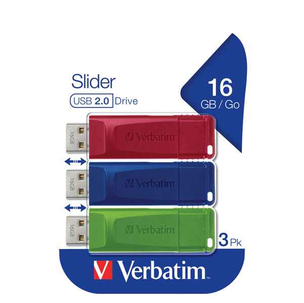 Verbatim - USB Pen Drive 3.0 Store’N’Click 3X16GB R/B/Y - conf. 3 pezzi - 49306