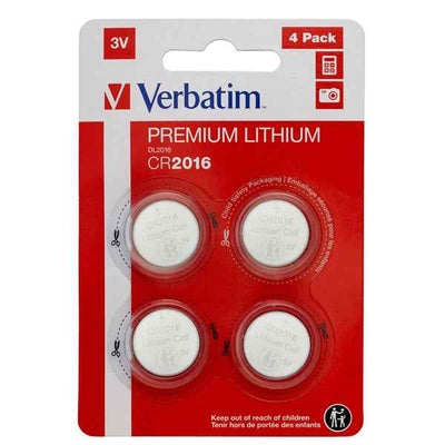 Micropile CR2016 - 3V - a pastiglia - litio - Verbatim - blister 4 pezzi