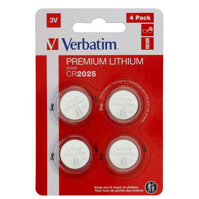 Micropile CR2025 - 3V - a pastiglia - litio - Verbatim - blister 4 pezzi