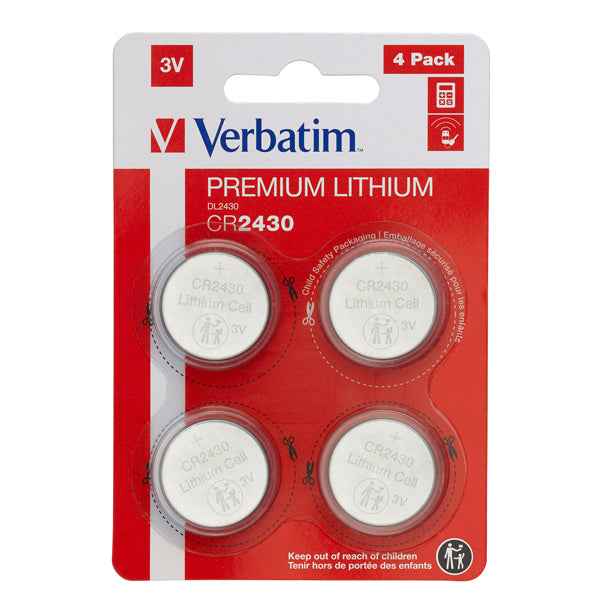 Micropile CR2430 - 3V - a pastiglia - litio - Verbatim - blister 4 pezzi