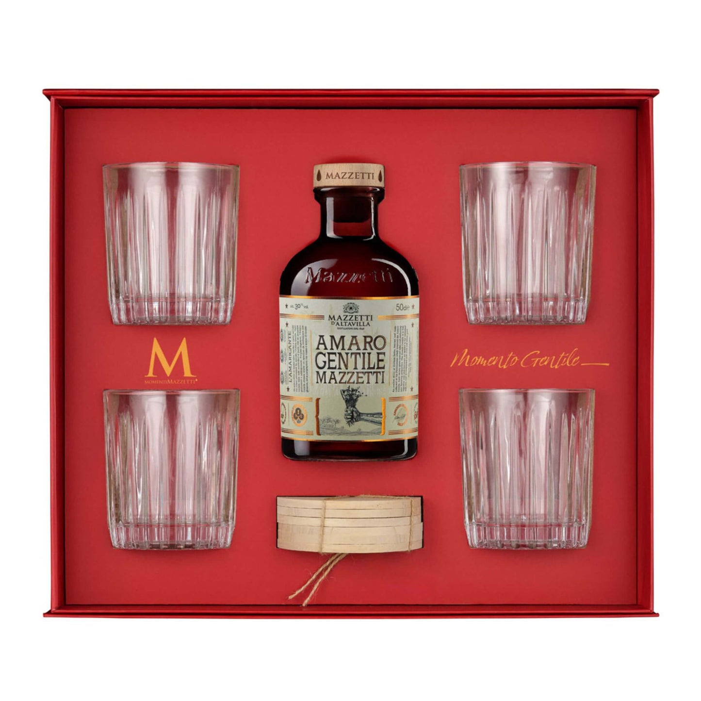 Mazzetti d'Altavilla Momento Gentile Cofanetto Amaro Gentile 50 cl con 4 Bicchieri Tumbler