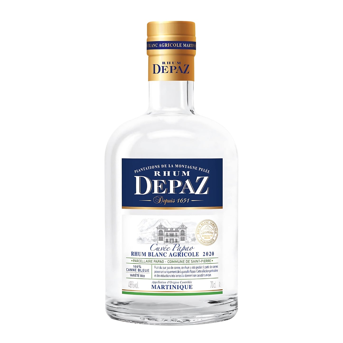 Rhum blanc agricole Depaz Cuvée Papao 2020 70cl - canna da zucchero blu, suolo vulcanico Martinica