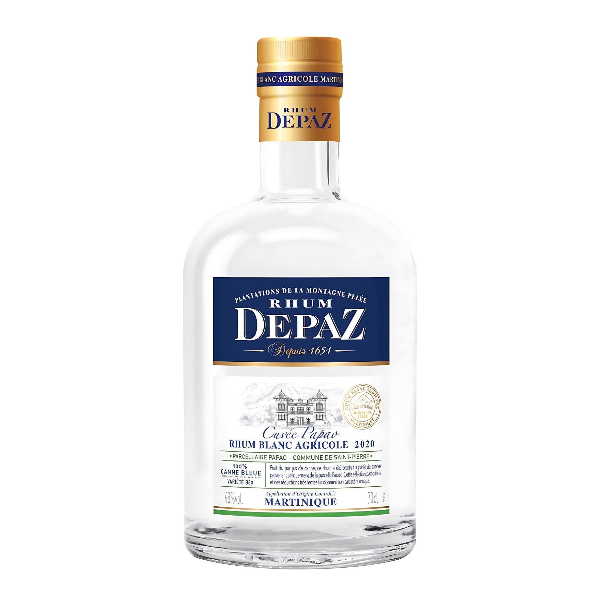 Rhum blanc agricole Depaz Cuvée Papao 2020 70cl - canna da zucchero blu, suolo vulcanico Martinica