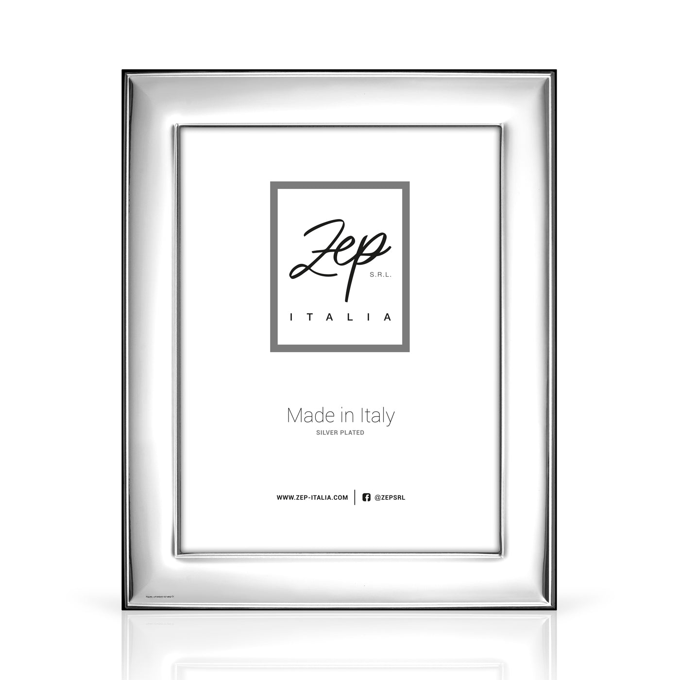 Cornice Pienza silver plated lucido prodotta in Italia con profilo decorato a rilievo e retro in legno da tavolo per foto 13x18 cm