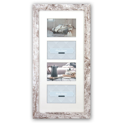 Cornice Nelson 6 multifoto in legno bianco striato 4 foto 10x15 cm con passepartout da parete