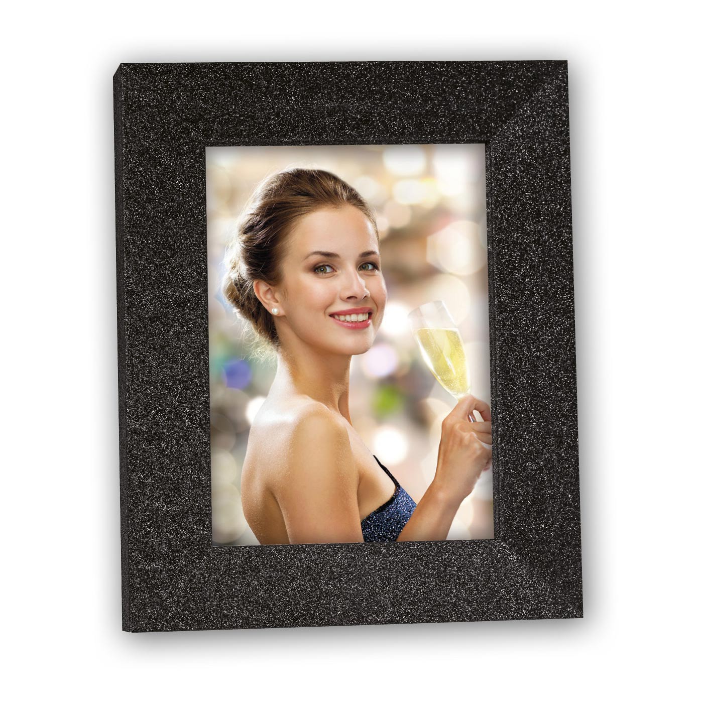 Cornice Broadway Black legno nero con effetto glitterato da tavolo o da parete per foto 13x18 cm