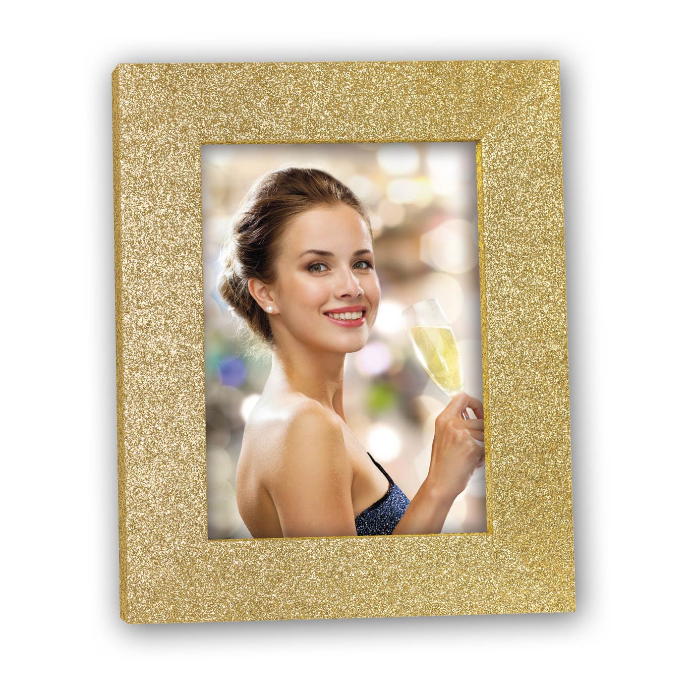 Cornice Broadway Gold legno colore oro con effetto glitterato da tavolo o da parete per foto 13x18 cm