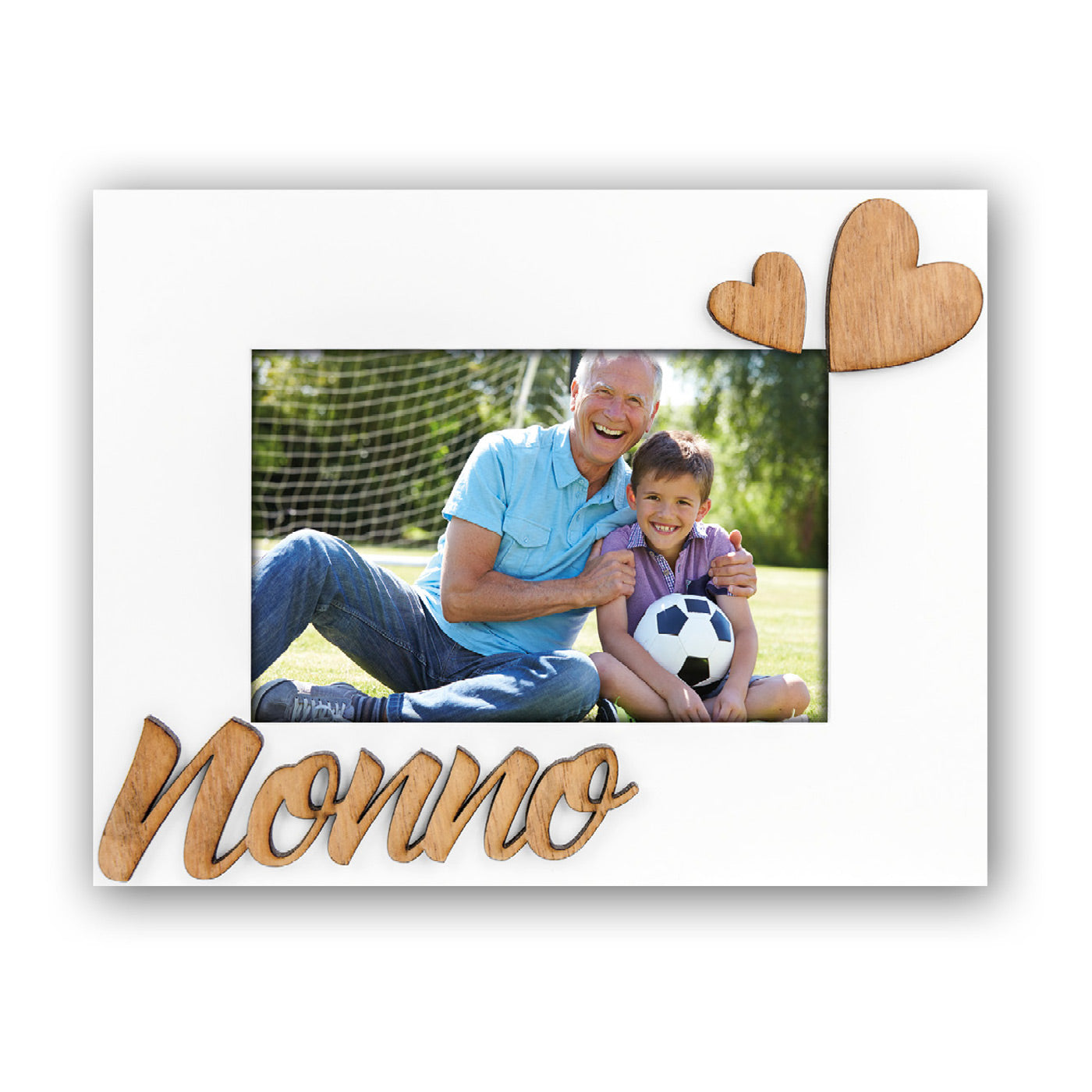 Cornice Nonno in legno bianco con scritta NONNO a rilievo e decoro cuore 3D da tavolo