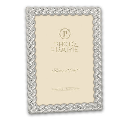 Cornice Dorset metallo argento lucido con profilo decorato a rilievo e decoro intrecciato, retro in velluto per foto 10x15 cm