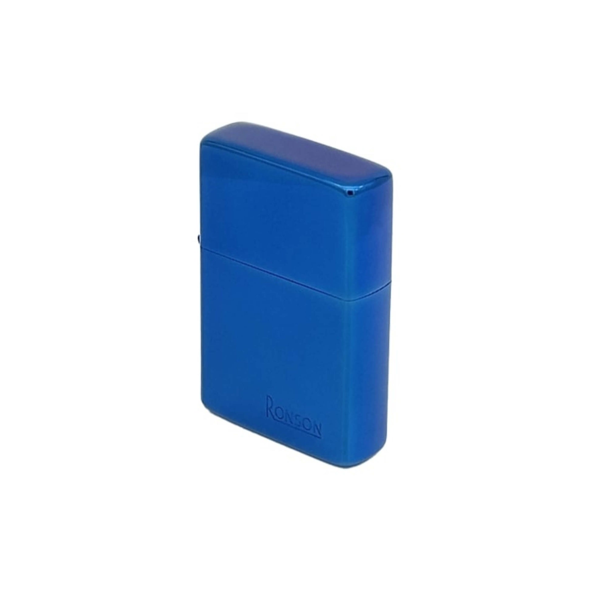 Accendino a benzina Ronson Blue Ice con finitura ghiaccio blu e forma ergonomica in metallo