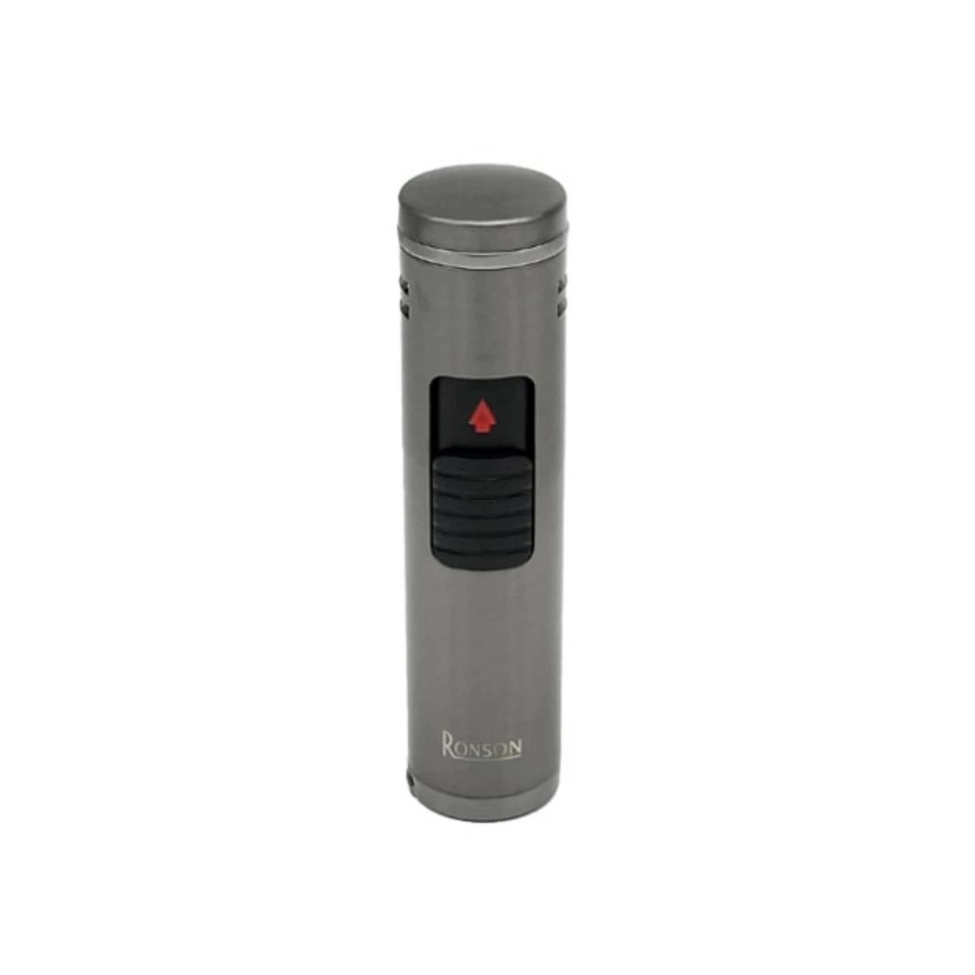 Dettaglio del punch sigari integrato dell'accendino triplo jet Ronson Monsun Gun Metal
