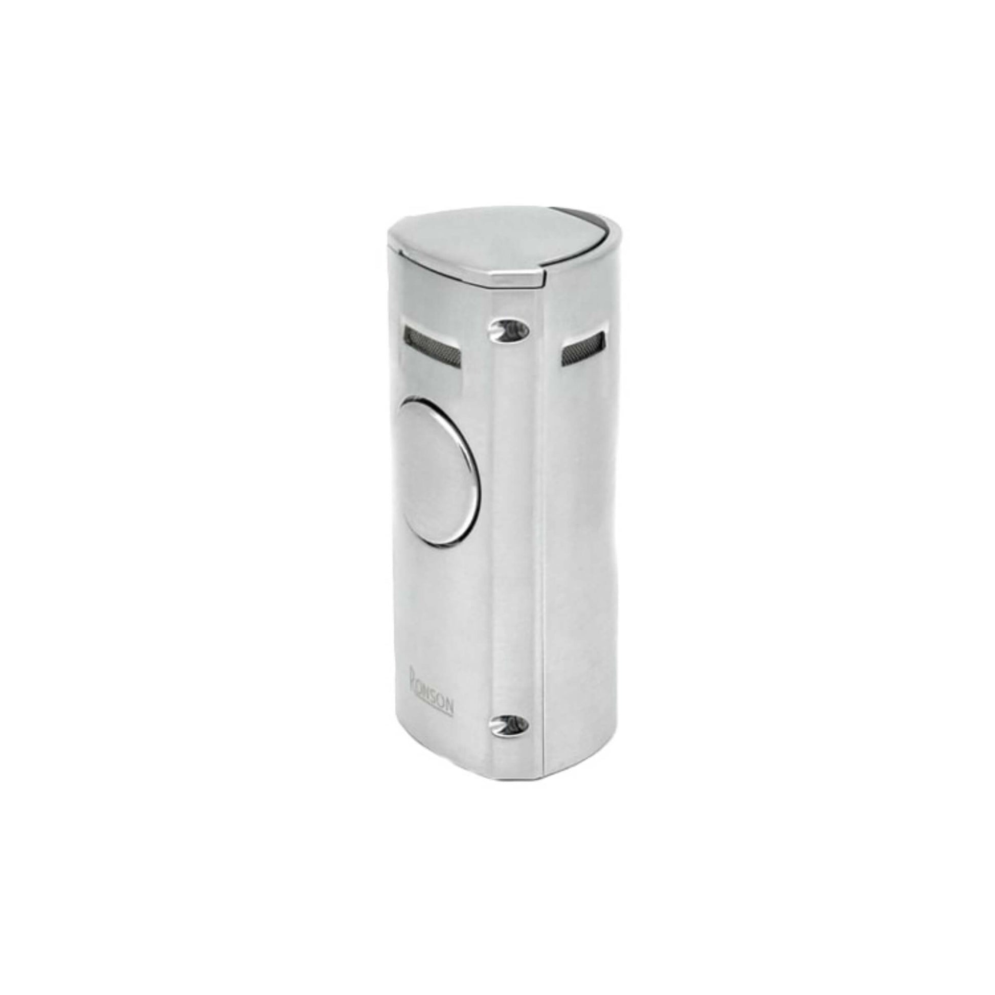 Accendino da tavolo Ronson Volcano Chrome Satin con 4 ugelli jet flame e corpo in metallo cromato satinato