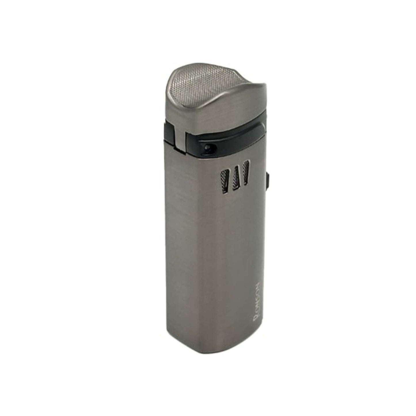 Dettaglio del punch integrato e della testa sagomata dell'accendino Ronson Mistral Gun Metal