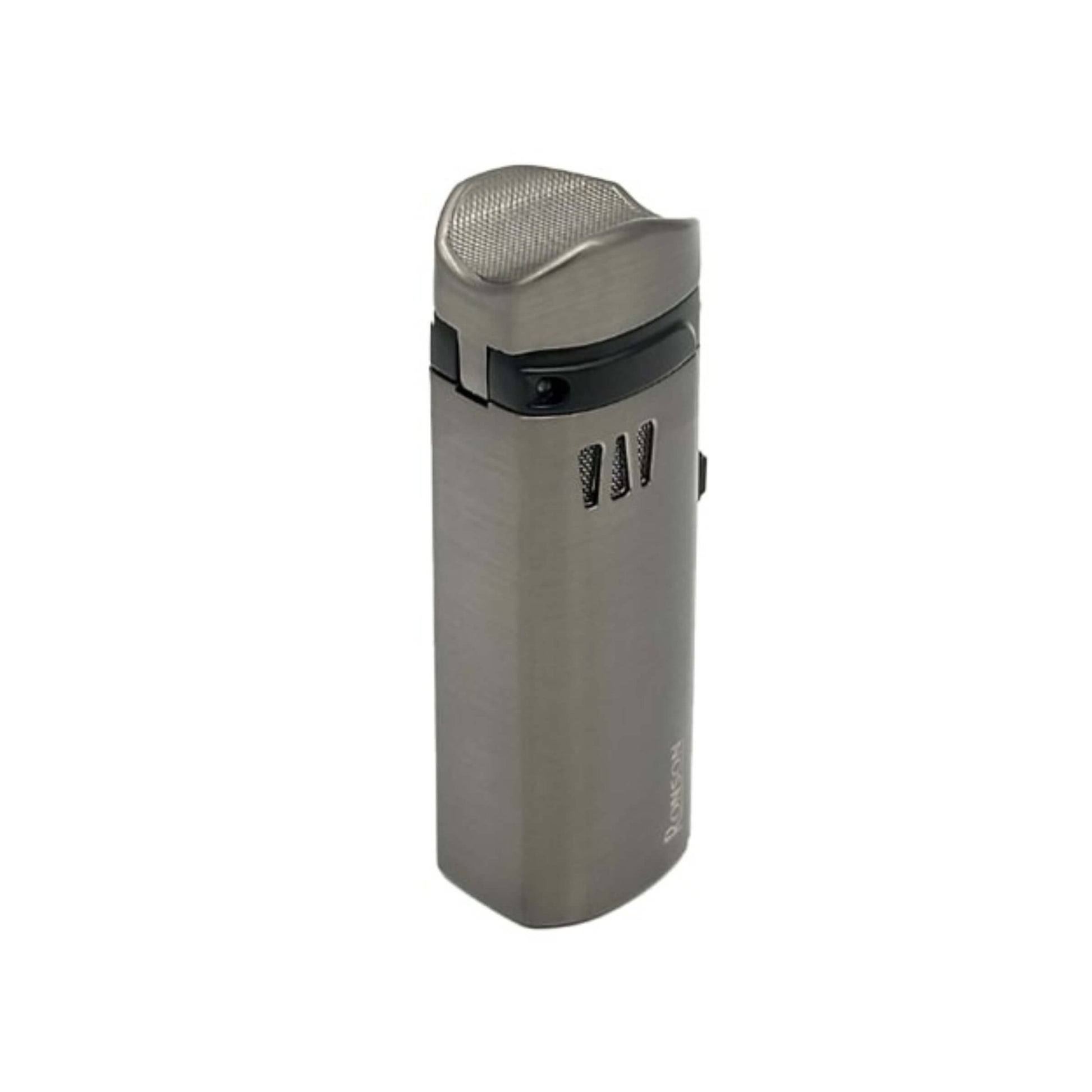 Dettaglio del punch integrato e della testa sagomata dell'accendino Ronson Mistral Gun Metal
