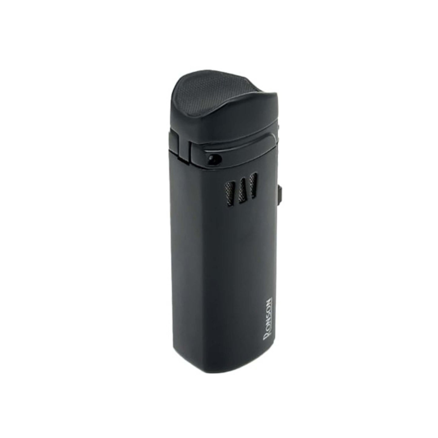 Dettaglio del punch integrato e della testa sagomata dell'accendino Ronson Mistral Black