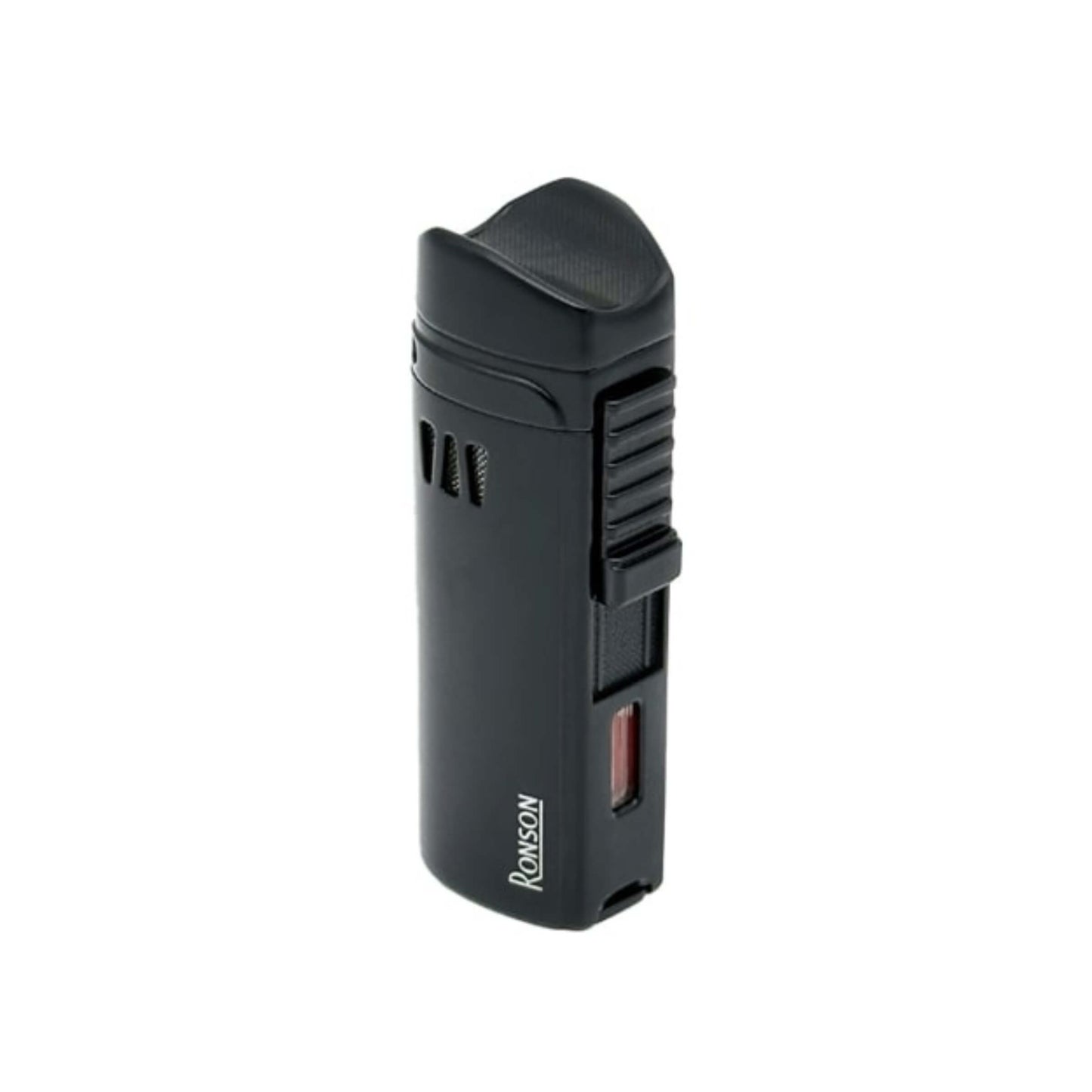 Accendino triplo jet Ronson Mistral Black in metallo nero con 3 ugelli e testa sagomata per sigari