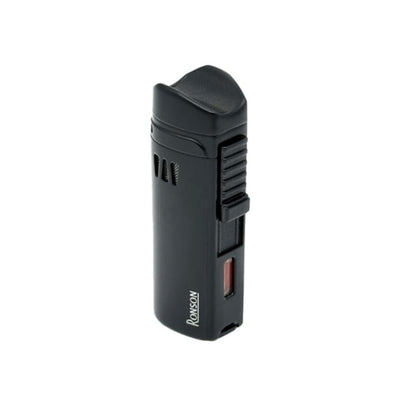 Accendino triplo jet Ronson Mistral Black in metallo nero con 3 ugelli e testa sagomata per sigari