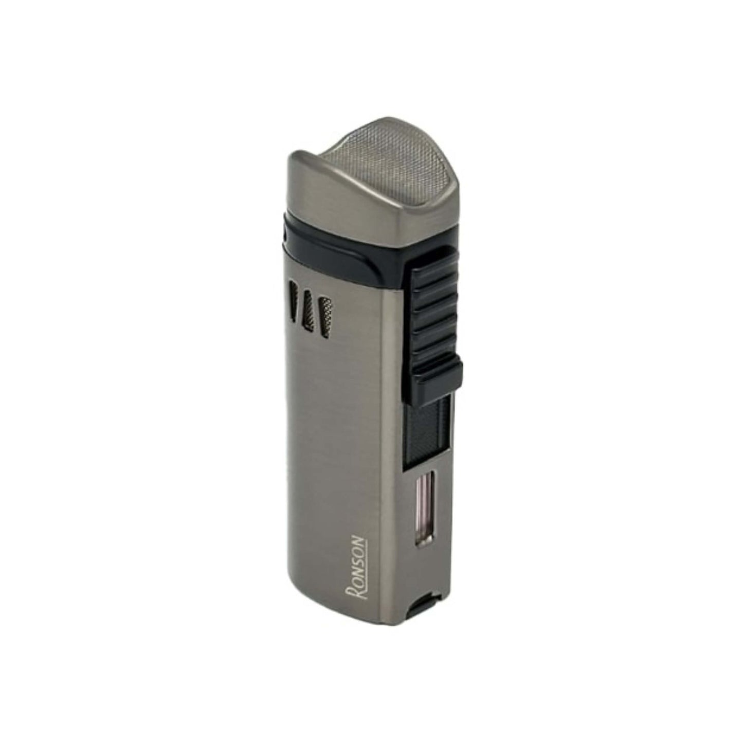 Accendino triplo jet Ronson Mistral Gun Metal in metallo con 3 ugelli e testa sagomata per sigari