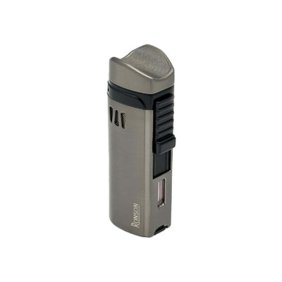 Accendino triplo jet Ronson Mistral Gun Metal in metallo con 3 ugelli e testa sagomata per sigari