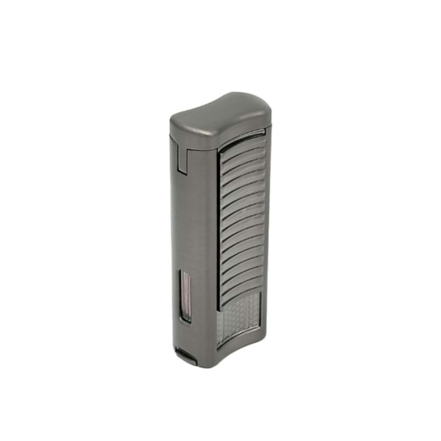Dettaglio del rivestimento Gun Metal dell'accendino doppio jet Ronson Passat