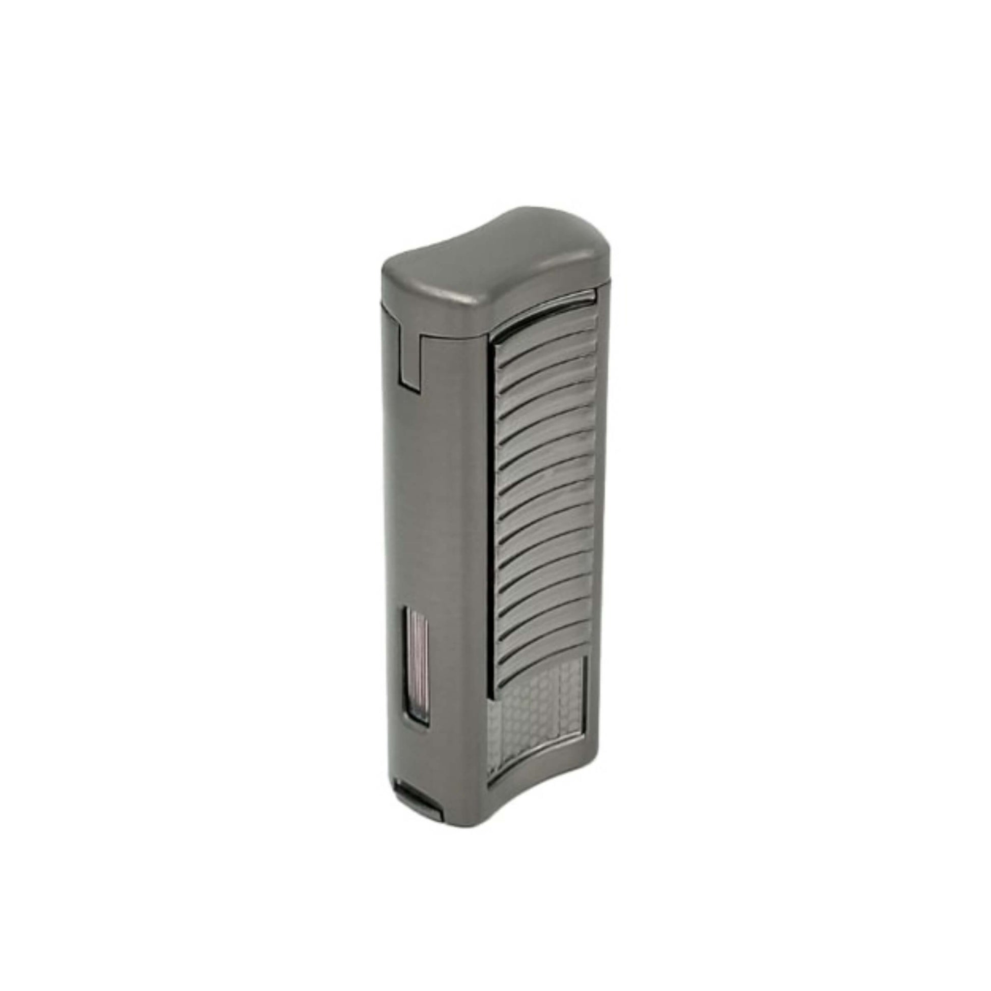 Dettaglio del rivestimento Gun Metal dell'accendino doppio jet Ronson Passat