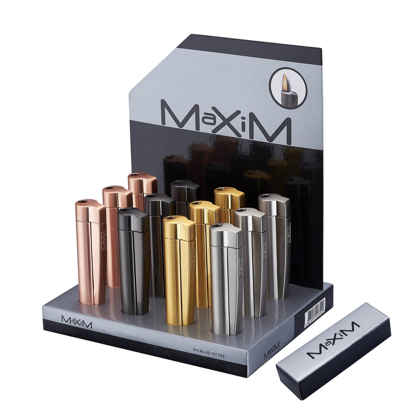 Accendino Maxim Piezo Warhol Polyflame in metallo con 4 finiture colore