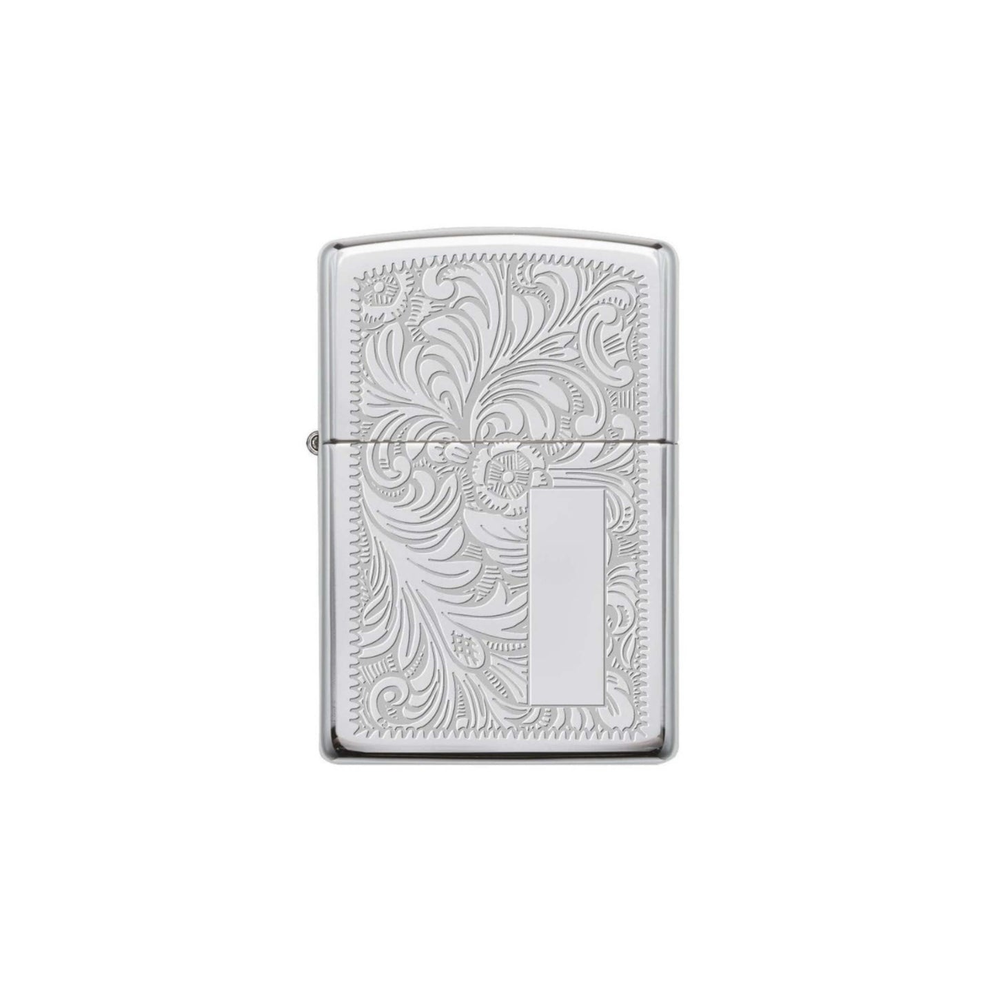 Dettaglio decorazioni incise fronte e retro accendino Zippo 352 Veneziano Cromo