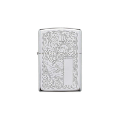 Dettaglio decorazioni incise fronte e retro accendino Zippo 352 Veneziano Cromo