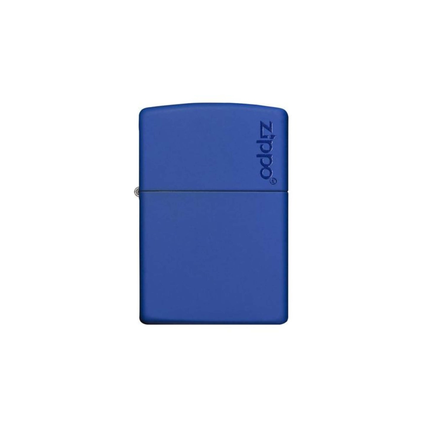 Dettaglio logo Zippo e finitura blu matte accendino 229ZL