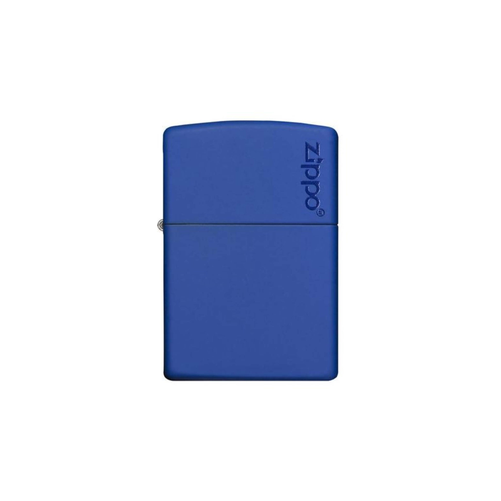 Dettaglio logo Zippo e finitura blu matte accendino 229ZL