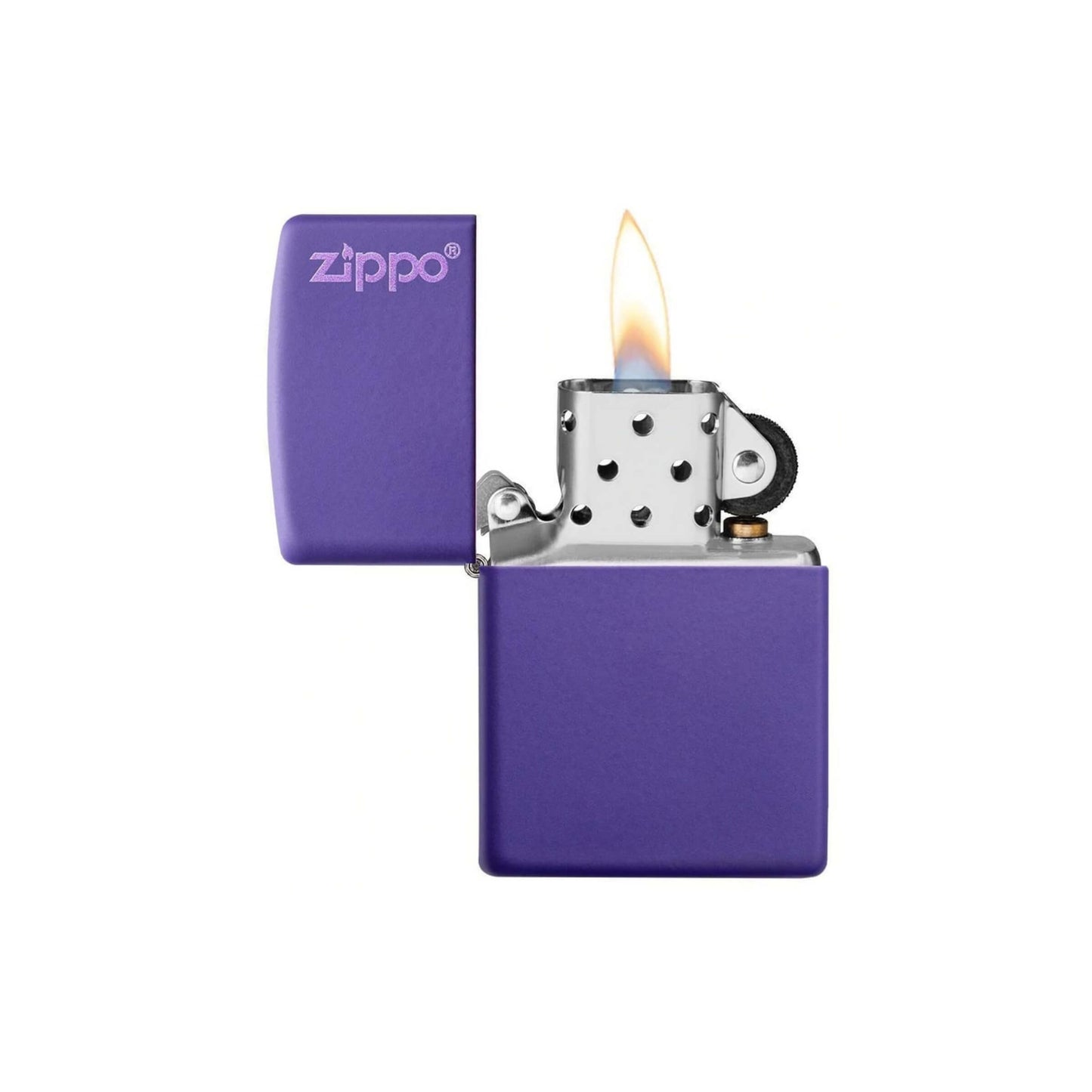 Dettaglio logo Zippo e finitura viola matte accendino 237ZL
