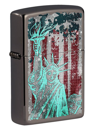 Accendino Zippo 49663 Statue of Liberty Black Ice con grafica patriottica
