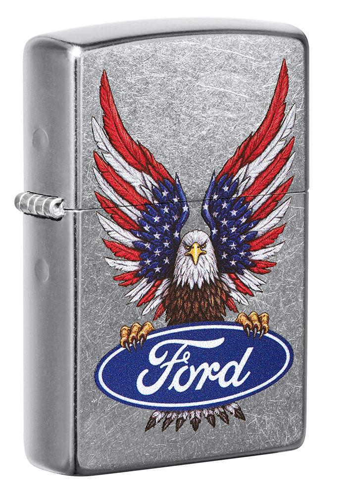Accendino Zippo 49521 Ford Oval Street Chrome con aquila calva e logo Ford