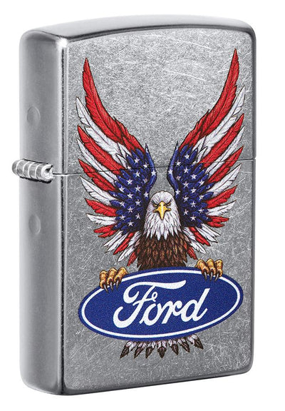 Accendino Zippo 49521 Ford Oval Street Chrome con aquila calva e logo Ford