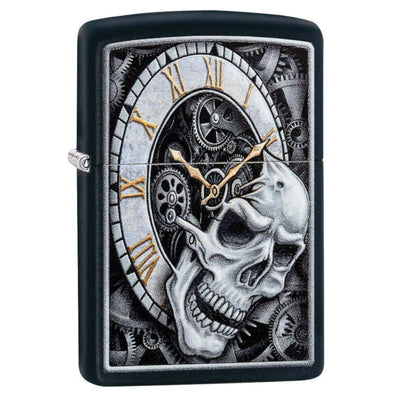 Zippo Skull Clock Design Accendino Antivento Black Matte con Teschio e Orologio - 29854