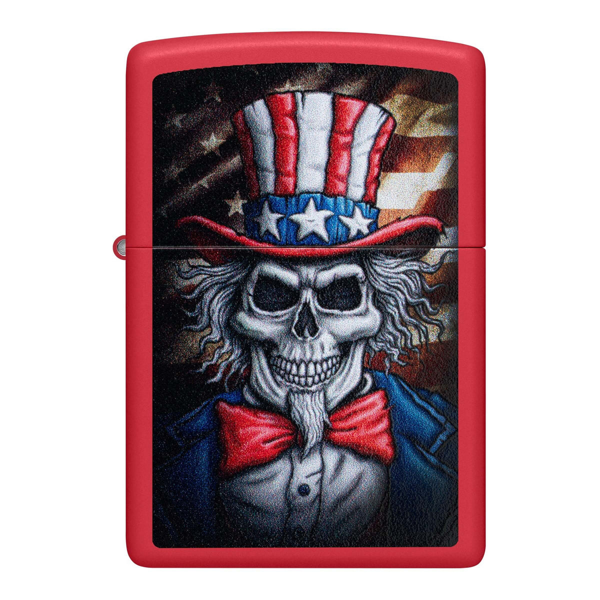 Zippo Uncle Skeleton Design Accendino Antivento Red Matte con Teschio Zio Sam e Bandiera Americana - 46696