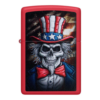 Zippo Uncle Skeleton Design Accendino Antivento Red Matte con Teschio Zio Sam e Bandiera Americana - 46696