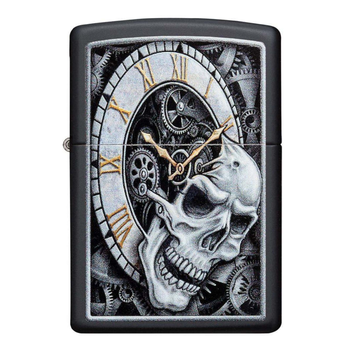 Zippo Skull Clock Design Accendino Antivento Black Matte con Teschio e Orologio - 29854