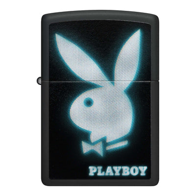 Zippo Playboy Rabbit Head Accendino Antivento Black Matte con Logo Coniglio Effetto Neon - 47393