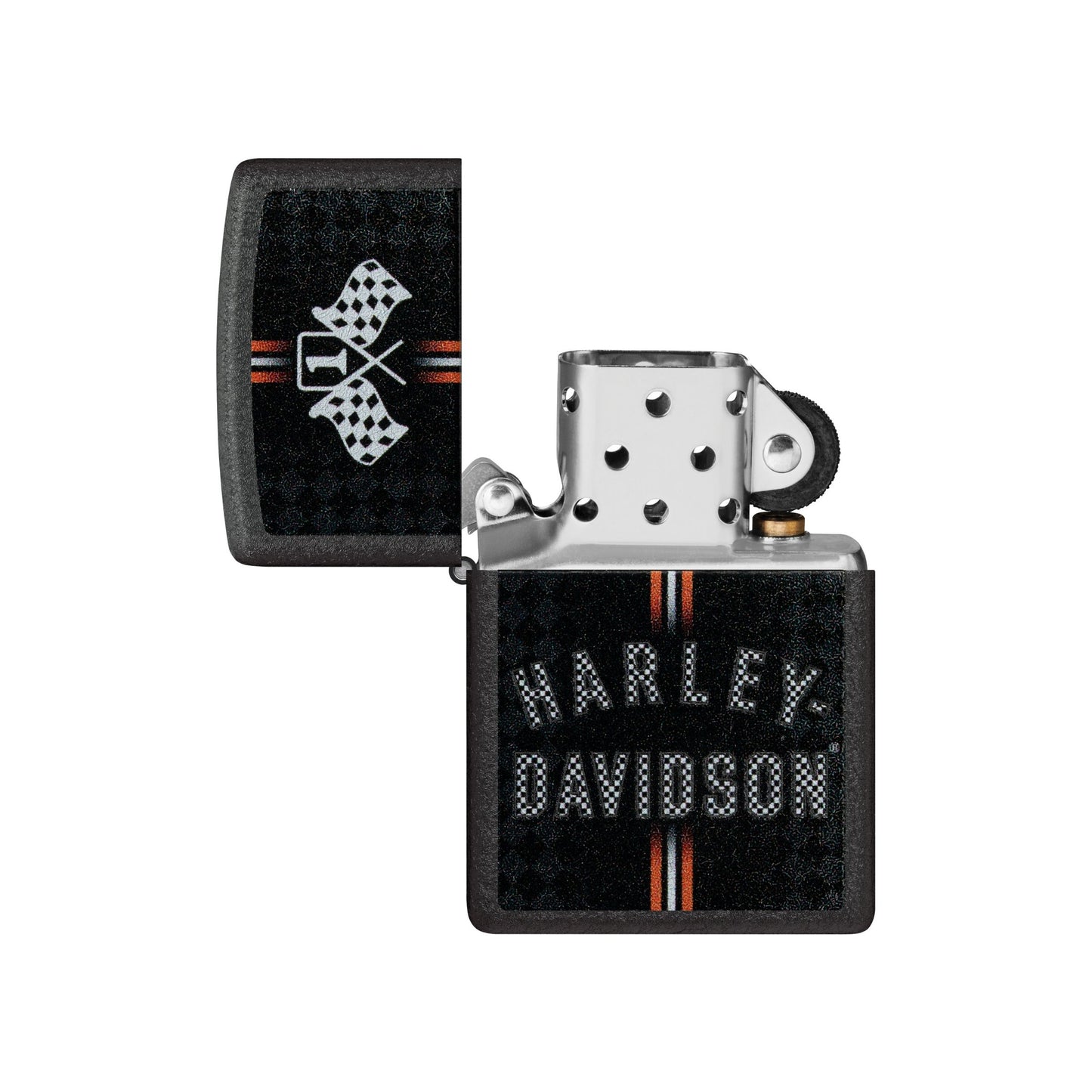 Zippo Harley-Davidson Checkered Flags Accendino Antivento Black Crackle con Grafica Racing - 48558
